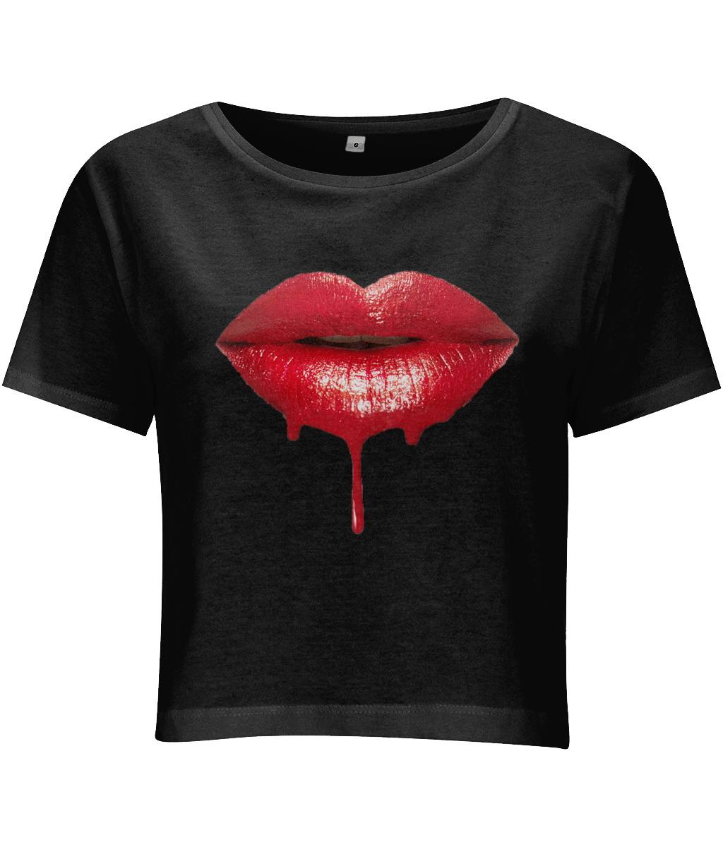 TeeFEVA T-Shirts Halloween Vampire Lips - Women's Cropped Jersey T-shirt